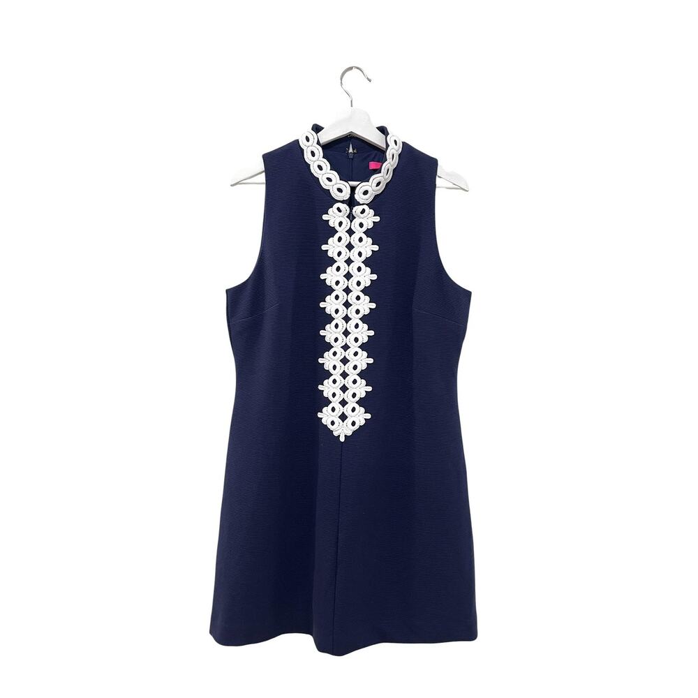 Lilly Pulitzer Callista Shift Dress Womens XL Navy Blue Embroidered Lace Mini - Picture 3 of 12